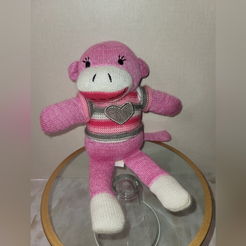Small Pink Striped Sock Monkey Plush